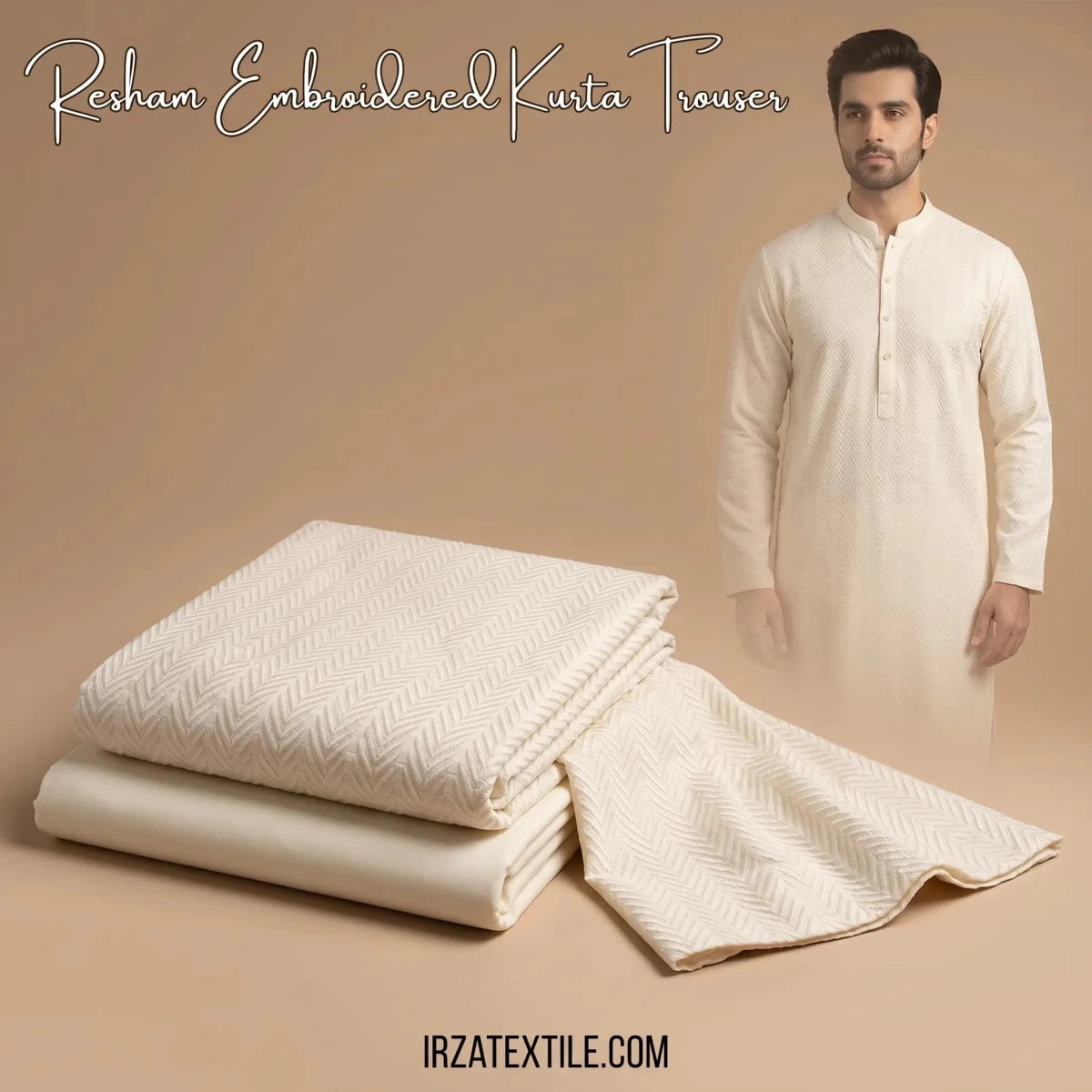 Resham Cream Embroidered Kurta Trouser Fabric RH-64