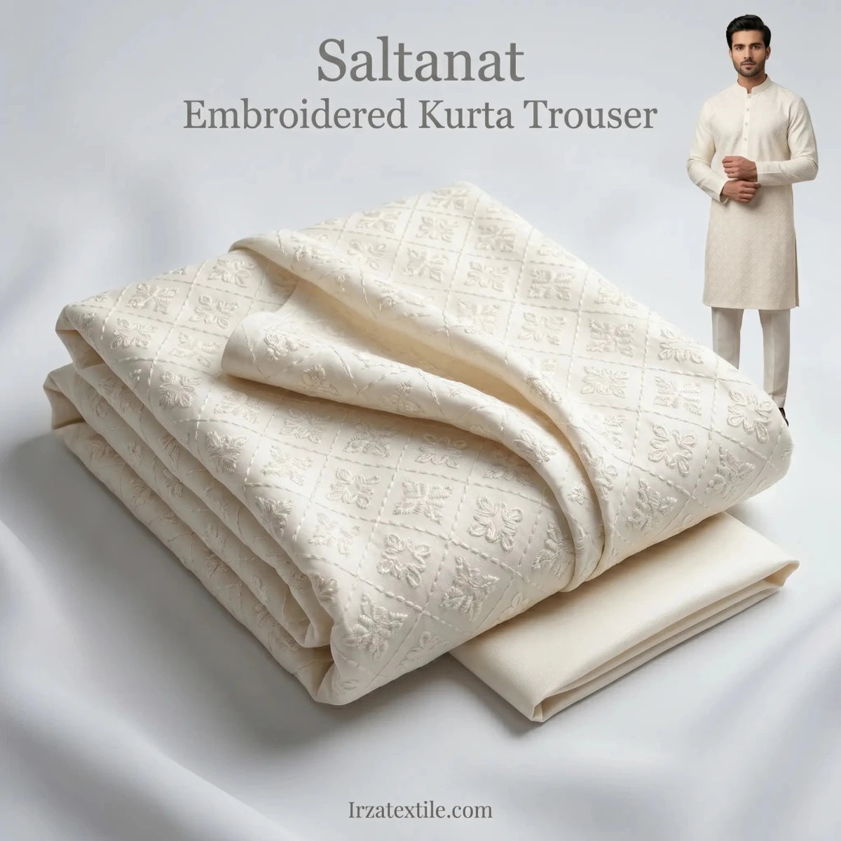 Saltanat Cream Embroidered Kurta Trouser Fabric ST-57