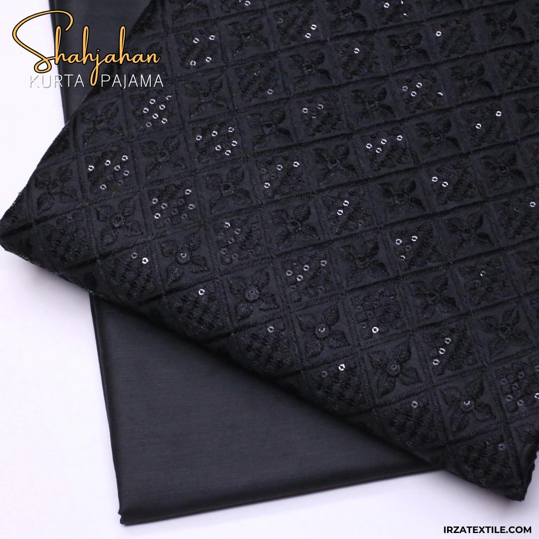 Shahjahan Embroidered Black Un-Stitched Kurta Pajama