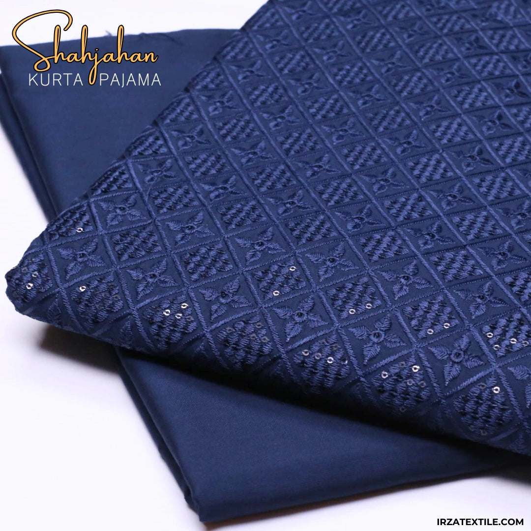 Shahjahan Embroidered Zink Blue Un-Stitched Kurta Pajama