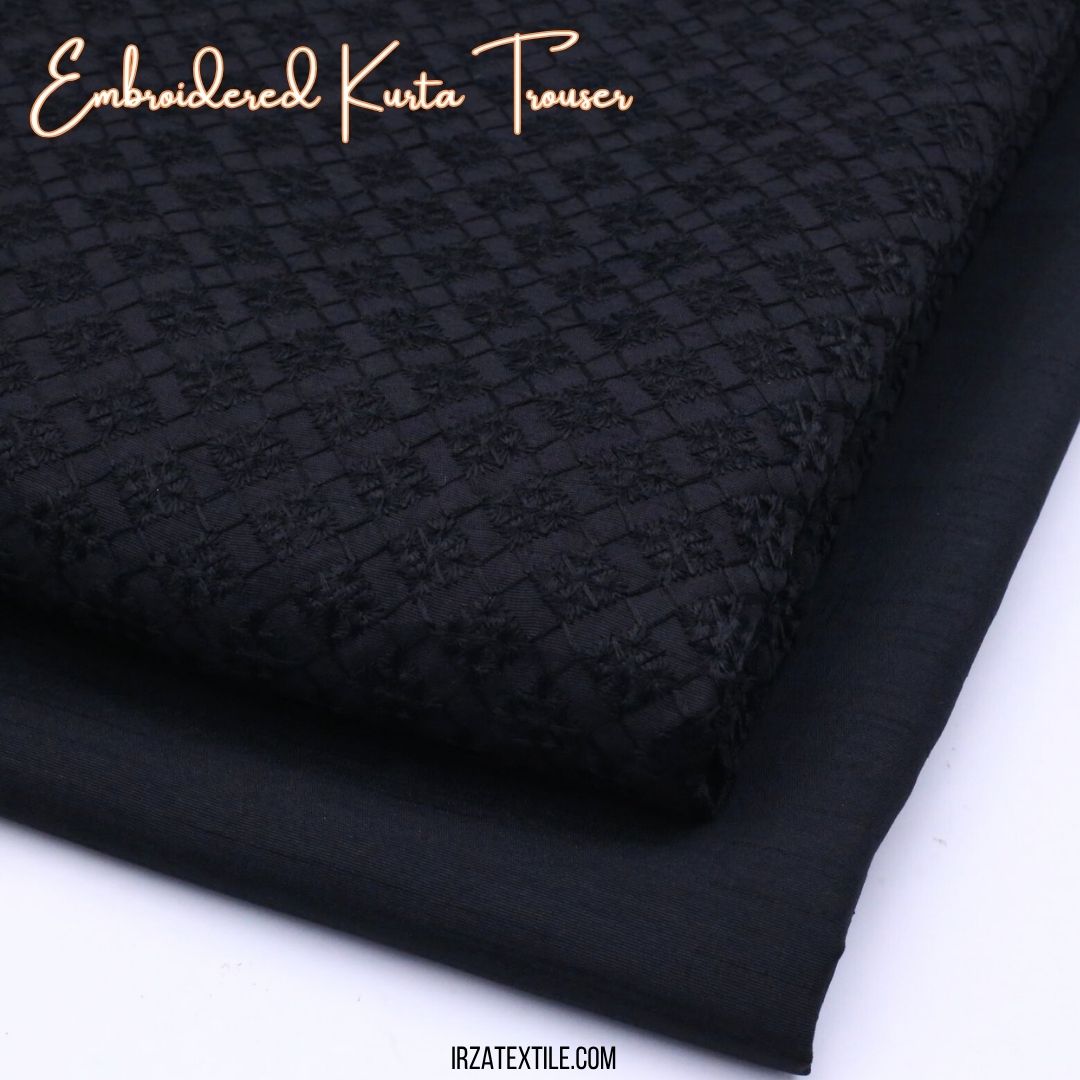 Un-Stitched Black Embroidered Kurta Trouser Fabric N-902