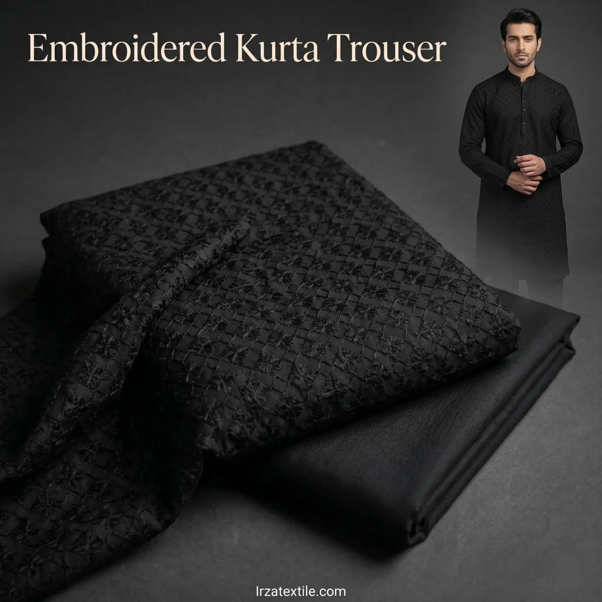 Un-Stitched Black Embroidered Kurta Trouser Fabric N-902