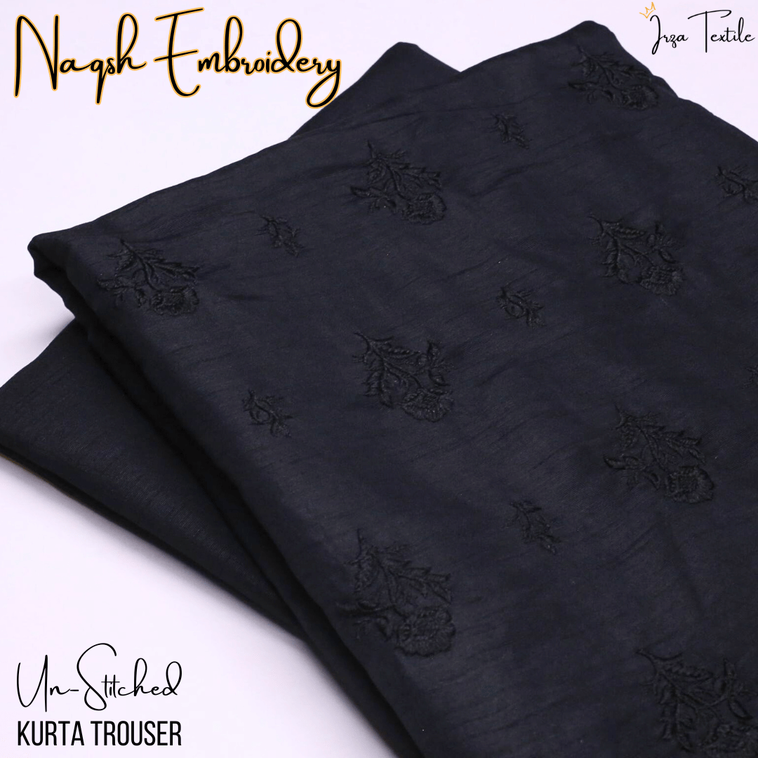 Un-Stitched Black Naqsh Embroidery Mens Kurta Trouser N11