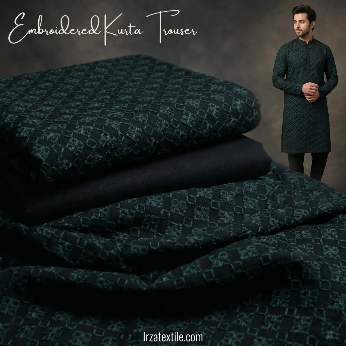 Un-Stitched Bottle Green Embroidered Kurta Trouser Fabric N-905