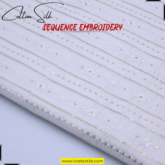 Un-Stitched Cotton Silk Off White Golden Sequence Stripe Embroidery Kurta AOB-107