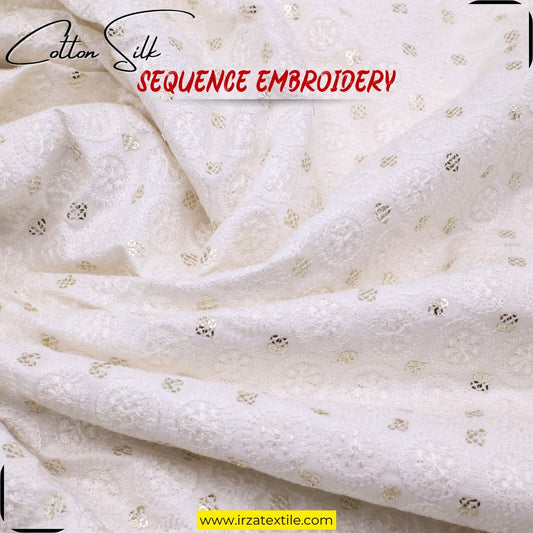 Un-Stitched Cotton Silk White Sequence Embroidery Kurta AOB-102