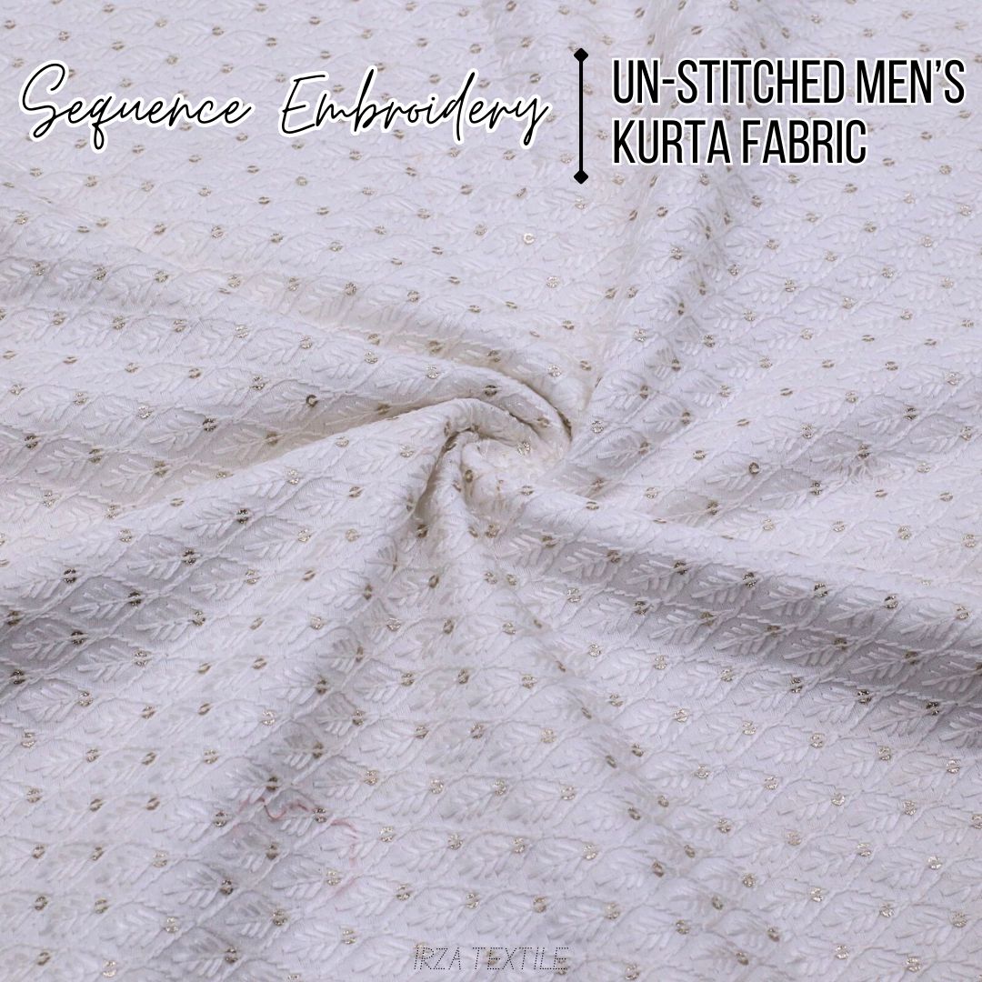 Un-Stitched Cotton Silk White Sequence Embroidery Kurta AOB-145