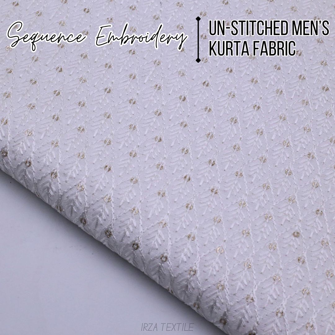 Un-Stitched Cotton Silk White Sequence Embroidery Kurta AOB-145