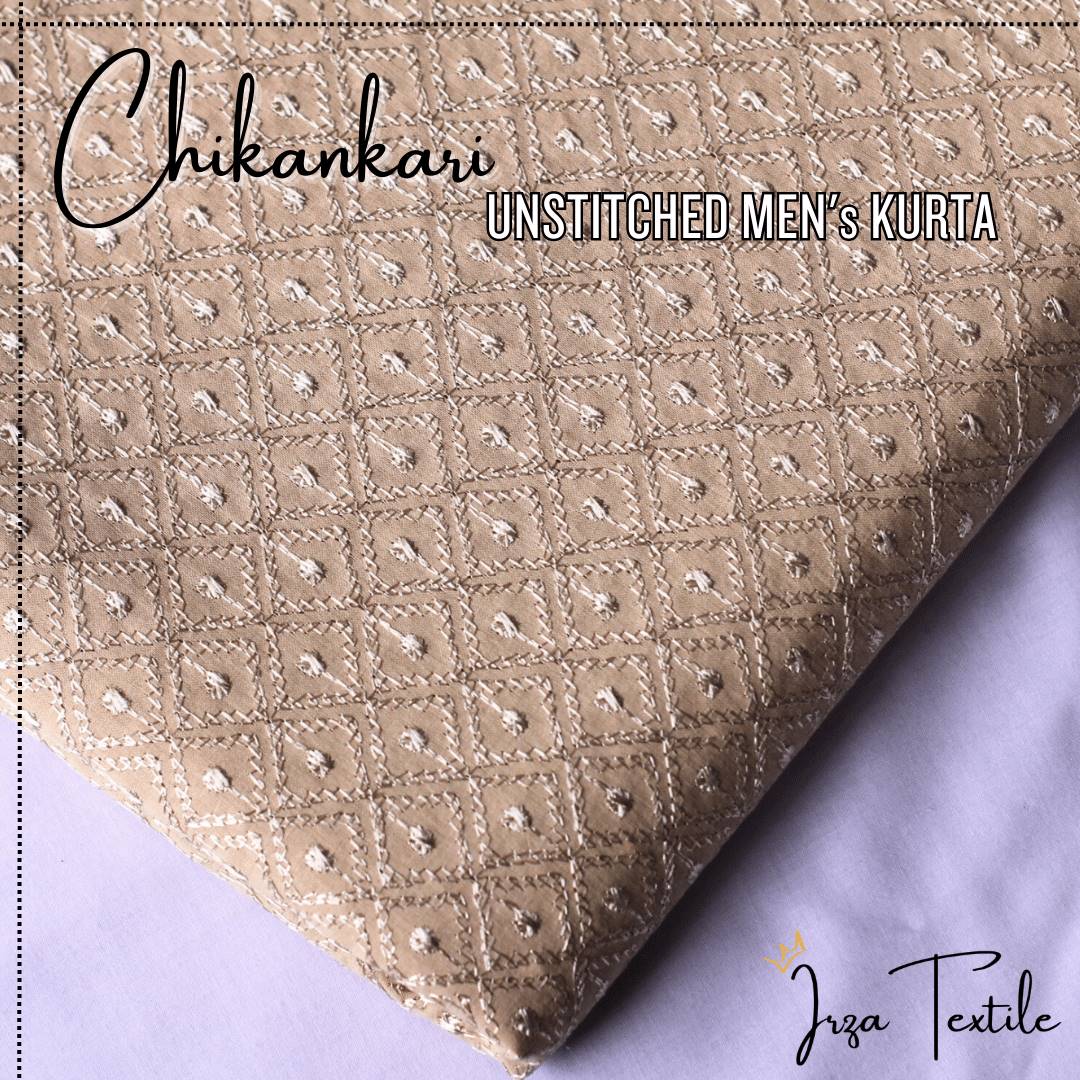 Un-Stitched Embroidered Chikan Khaaki Kurta TP-9870