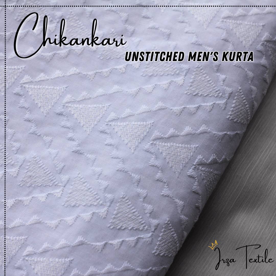 Un-Stitched Embroidered Chikan White Kurta TP-9956