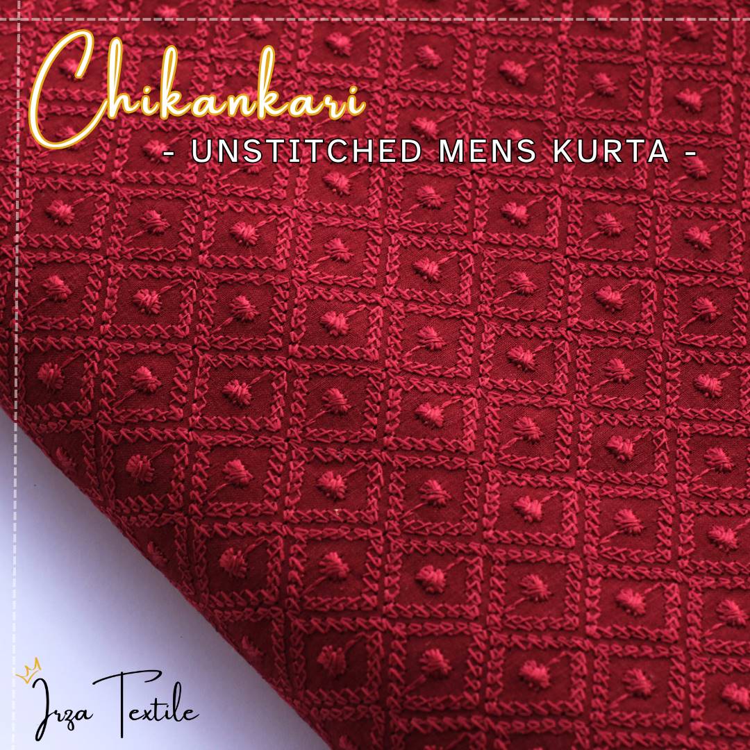 Un-Stitched Embroidered Chikankari Maroon Kurta TP-1017