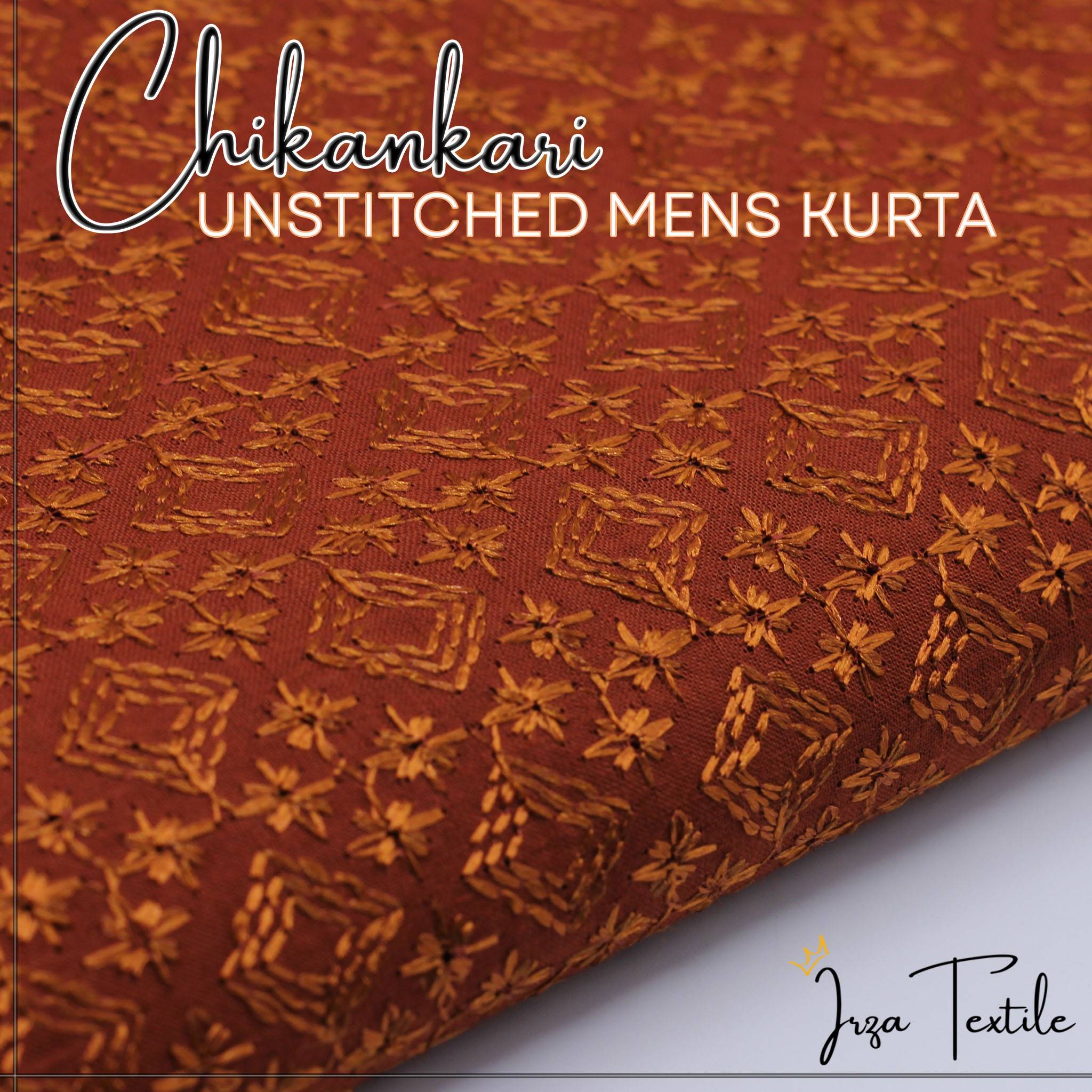 Un-Stitched Embroidered Chikankari Rust Kurta TP-3572