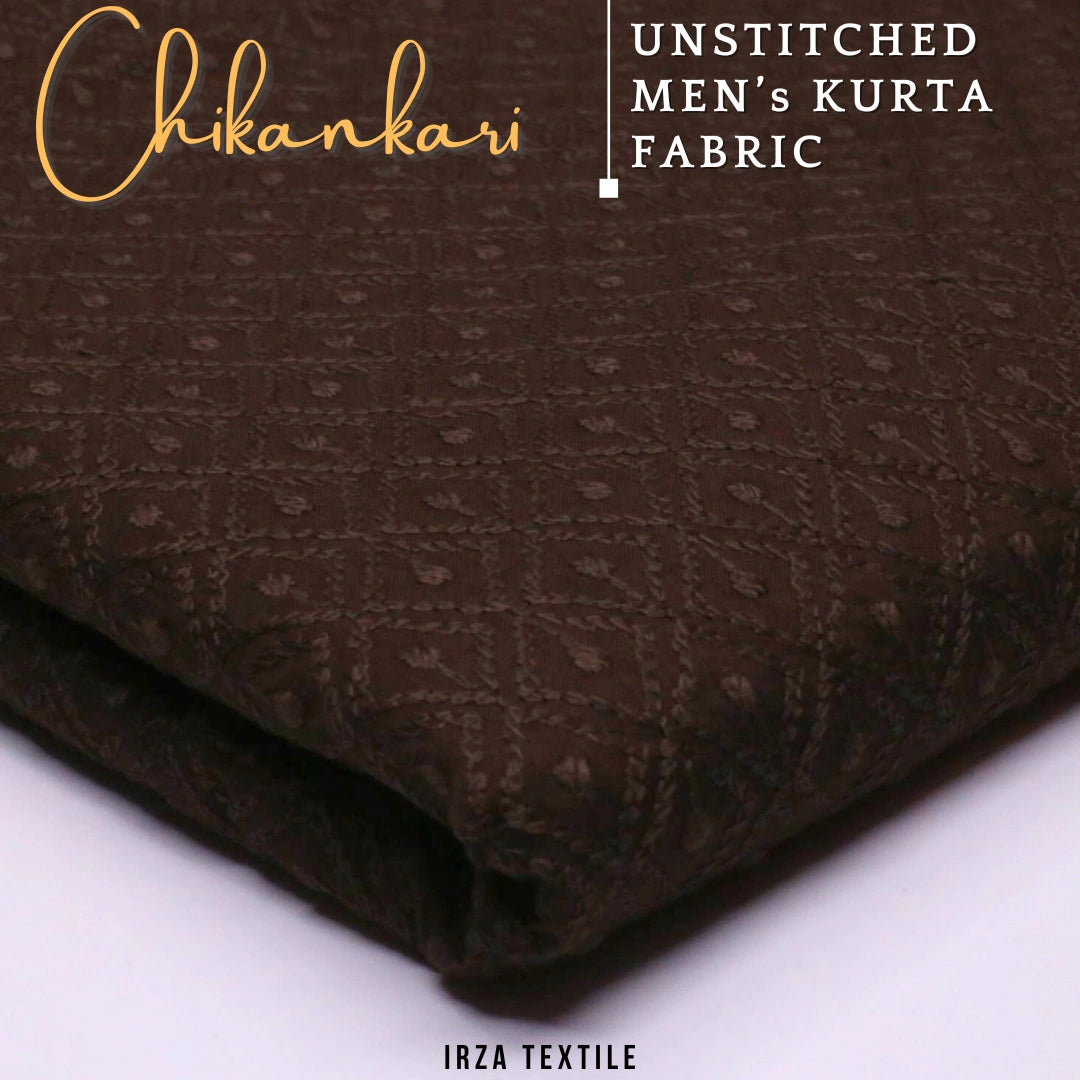 Un-Stitched Embroidered Dark Brown Cotton Kurta GT-9257