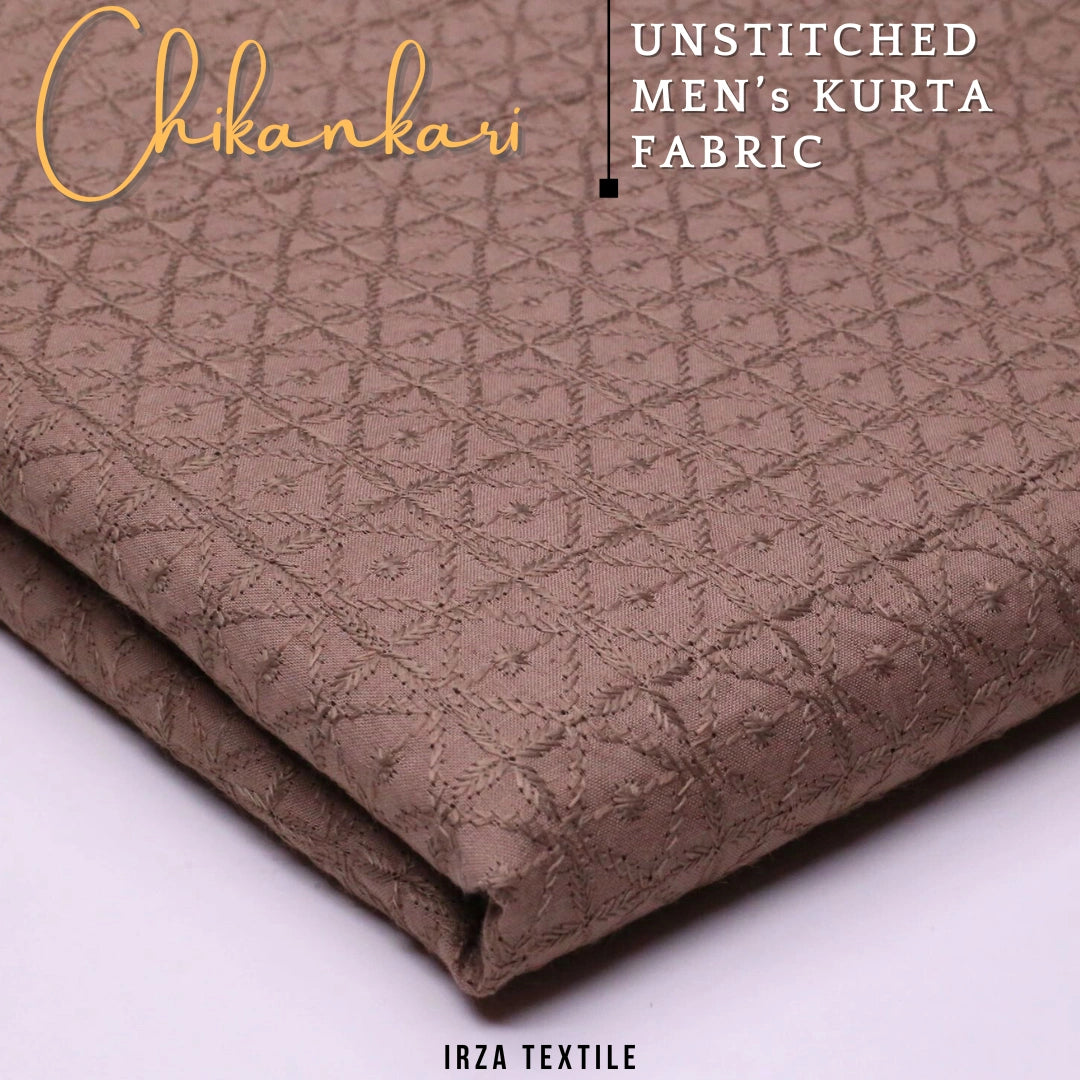 Un-Stitched Embroidered Soft Brown Cotton Kurta GT-9256