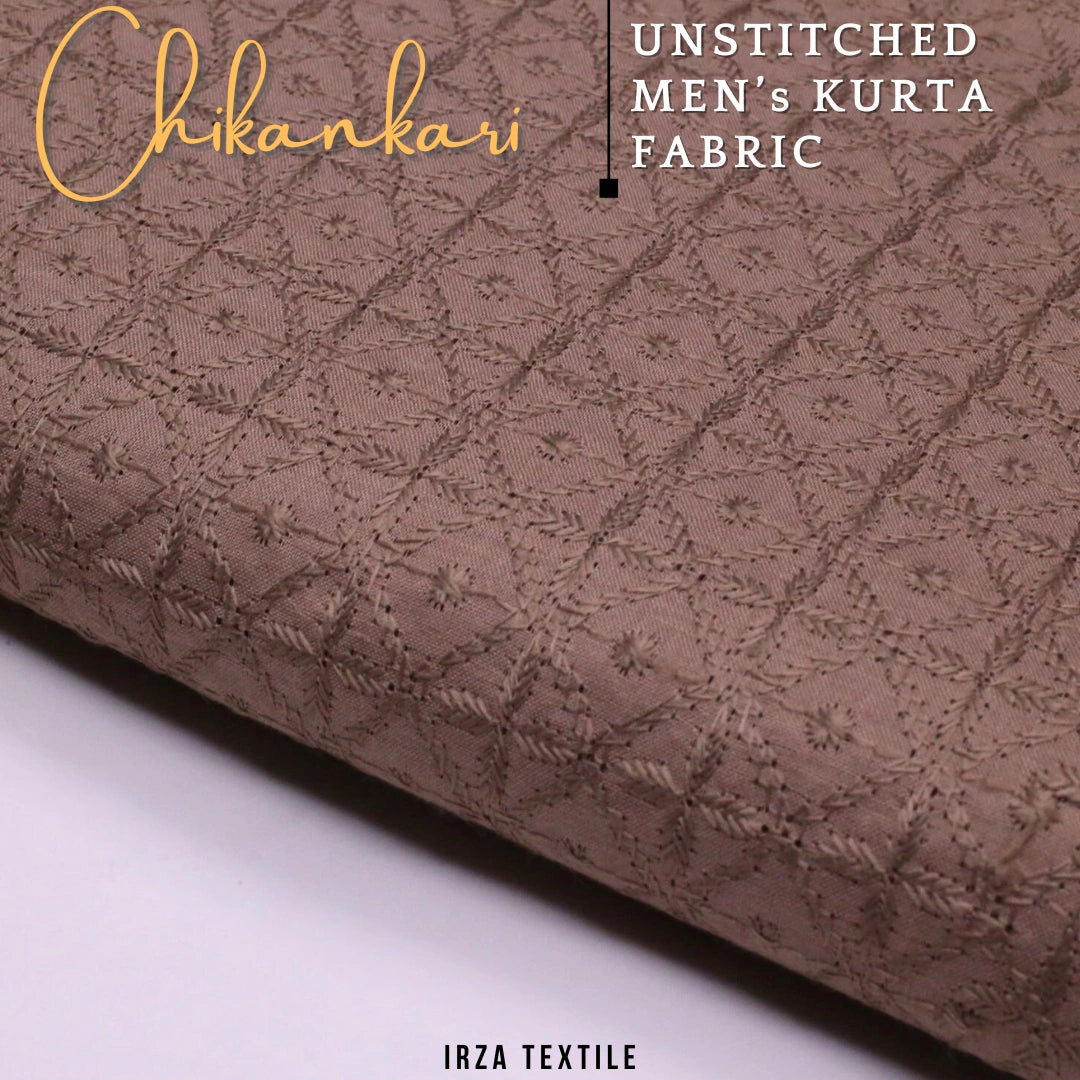 Un-Stitched Embroidered Soft Brown Cotton Kurta GT-9256