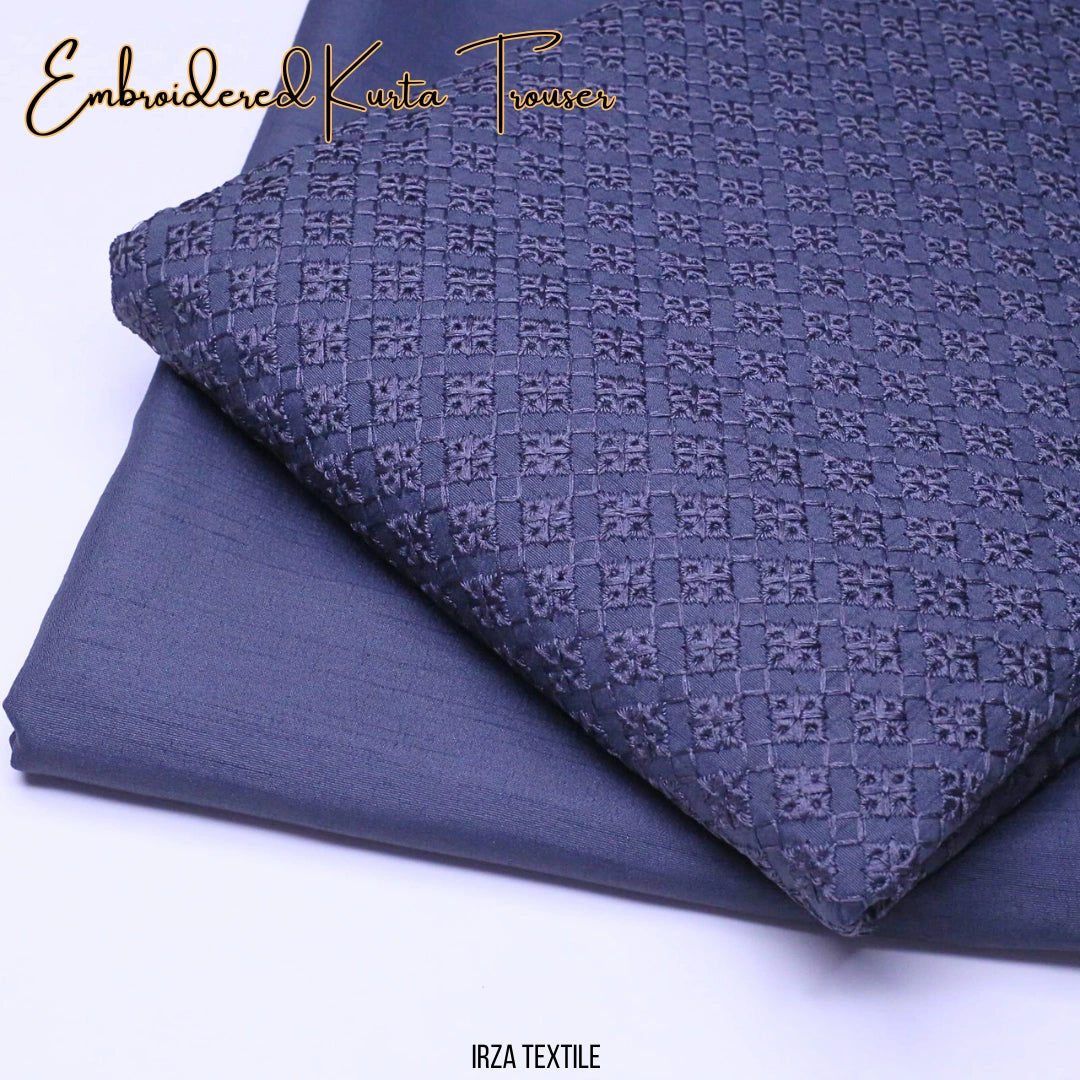 Un-Stitched Grey Embroidered Kurta Trouser Fabric N-904