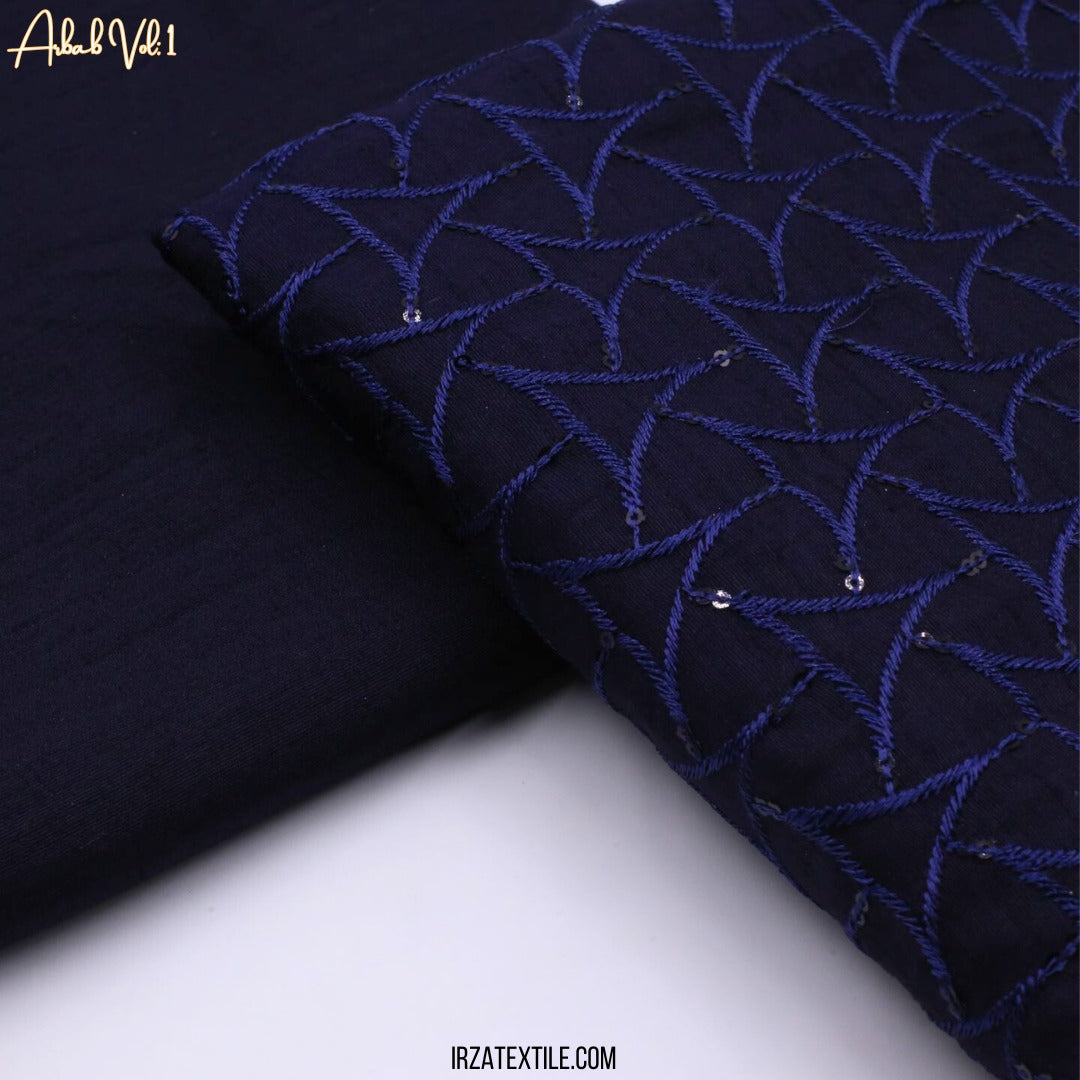 Un-Stitched Navy Blue Designer Kurta Trouser Fabric Arbab A4