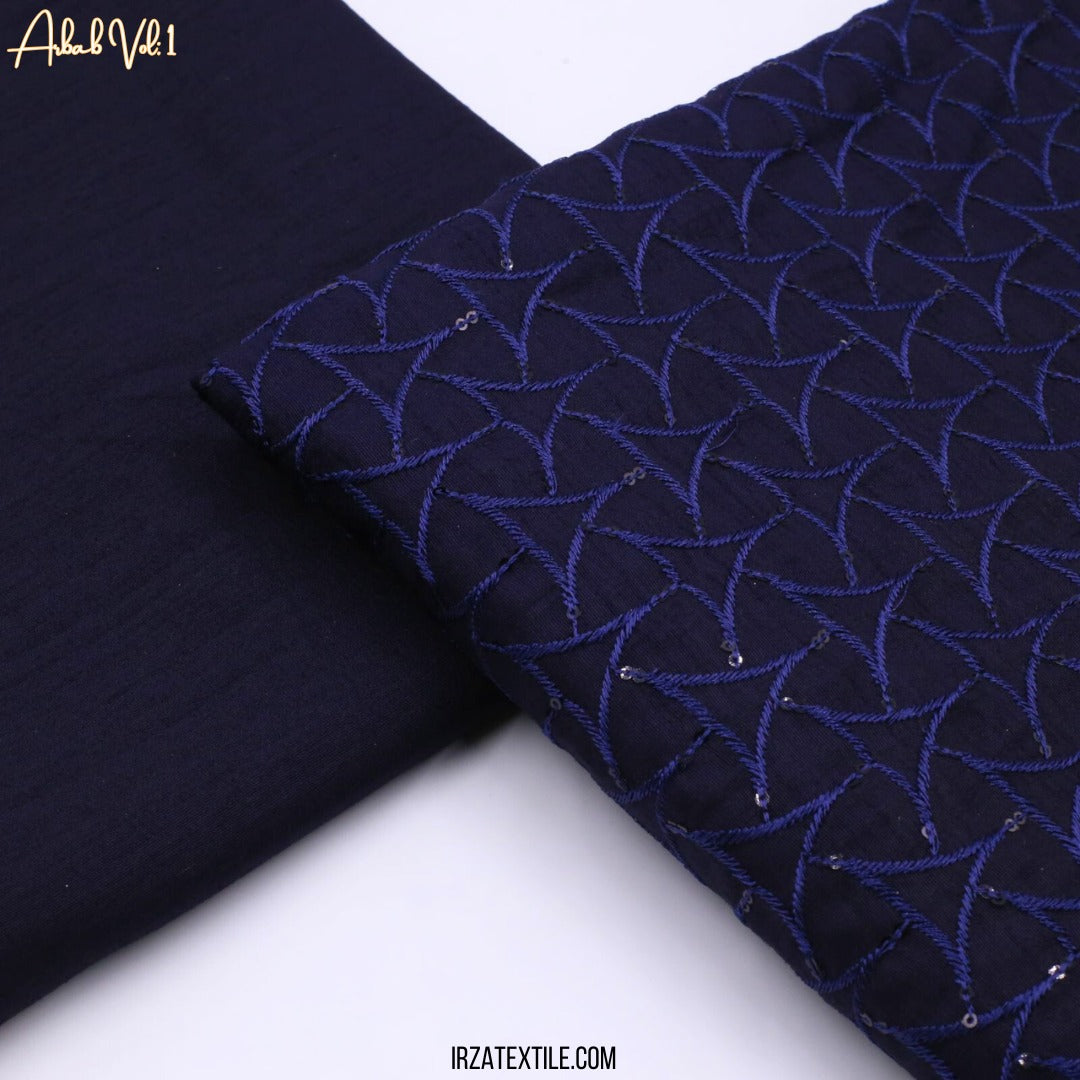 Un-Stitched Navy Blue Designer Kurta Trouser Fabric Arbab A4