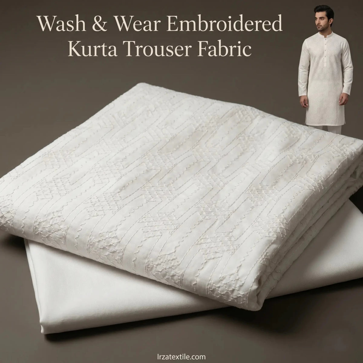 White Wash And Wear Embroidered Kurta Trouser Fabric WW-101 - Irza Textile